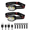 2 Pack Headlamps, Bright LED Rechargeable Headlight, Lightweight Head Flashlight with 12 Lighting Modes & Motion Sensor, Adjustable Headband