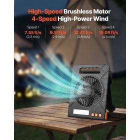 10000mAh Rechargeable Solar Fan with LED Lantern, 7 inch Portable Fan Cordless with 4W Foldable Solar Panel, 4-Speed& Timer& Quiet