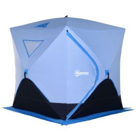 4 Person Ice Fishing Shelter, Pop-up Ice Fishing Tent, Ice Shanty, Portable and Insulated, with 2 Doors and Carrying Bag, Light Blue