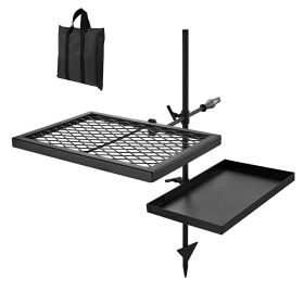 Heavy Duty Swivel Campfire Grill, Double Layer Portable Camping Grill Grate & Griddle, Sturdy Steel BBQ Mesh, 360° Height Adjustable Over Fire Pit