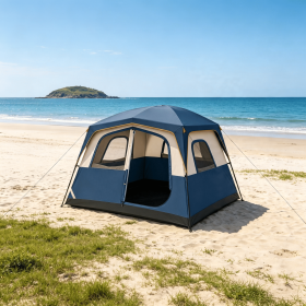 6-Person Family Camping Tent Easy Setup Cabin Style with Top Rainfly And Mesh Windows for Comfortable Outdoor Stay