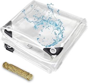3.3 x 8.2 Feet Clear Waterproof Tarp, Transparent Heavy Duty PVC Vinyl Tarpaulin Cover with Grommets, Anti-Tear Waterproof for Patio Outdoor Camping