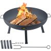 Fire Pit Bowl, 34-Inch Diameter Round Carbon Steel Fire Bowl, Wood Burning for Outdoor Patios, Backyards & Camping Uses, with A Drain Hole