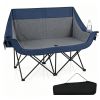 Navy Dual Person Heated Folding Camping Chair 4 Heating Zones 3 Temperature Levels