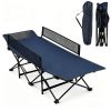 Navy No-Assembly Portable Toddler Camping Bed, Elevated Foldable Kids Sleepover Cot with Anti-Roll Mesh Baffles Stable Support Frame
