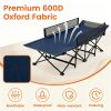 Navy No-Assembly Portable Toddler Camping Bed, Elevated Foldable Kids Sleepover Cot with Anti-Roll Mesh Baffles Stable Support Frame