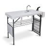 42.5" Fish Cleaning Table with Dual Sink, Portable Folding Camping Table with Foldable Extension Stand, Faucet, Sprayer, Grid Rack & Hose Hook Up