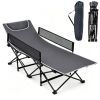 Gray No-Assembly Portable Toddler Camping Bed, Elevated Foldable Kids Sleepover Cot with Anti-Roll Mesh Baffles Stable Support Frame