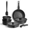 12pcs Camping Cookware Set, 2 Colors Nonstick Pots And Pans, PFAS-Free Ceramic Coating, Space-Saving Detachable Handle, Campfire & Induction Safe