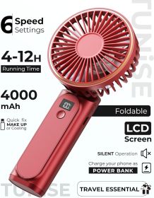 Portable Handheld Fan, Portable Fan Rechargeable, 4000mAh, 180° Adjustable, 6 Speed Wind, Display Electricity in Real Time (Color: Red)