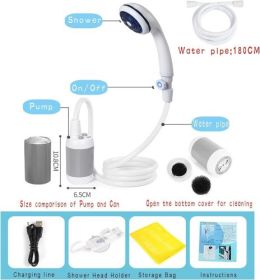Portable Shower USB Shower Pump Rechargeable Battery Outdoor Shower for Trave Camping Camp Suitable Electric showerhead for Hiking Campsites (Color: Grey)