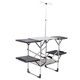 Folding Camping Kitchen Table, Portable Outdoor Cooking Station with Heat Resistant Top, 4 Side Tables & Lower Storage Rack for Picnic, Tailgating & C (Color: Silver, Size: WithPost)