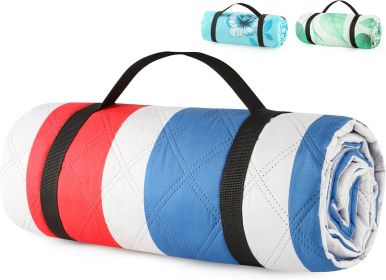 (2025 Upgrade) Extra Large Waterproof Picnic Blankets | Foldable Sandproof Beach Blanket N Outdoor Blanket | 5-Layer Machine Washable Soft Picnic Mat (Color: Red Stripe)
