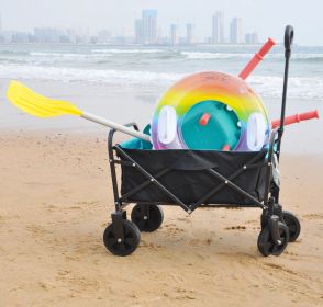 Folding Wagon Garden Shopping Beach Cart (Color: Black and Blue)