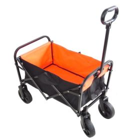 Folding Wagon Garden Shopping Beach Cart (Color: Orange and Black)