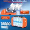 Portable Waist Fan 16000mAh,Dual Brushless Motors,5 Speeds Belt Clip Fan Up to 25H Runtime,Wide-Range Airflow,3 Light Modes including SOS